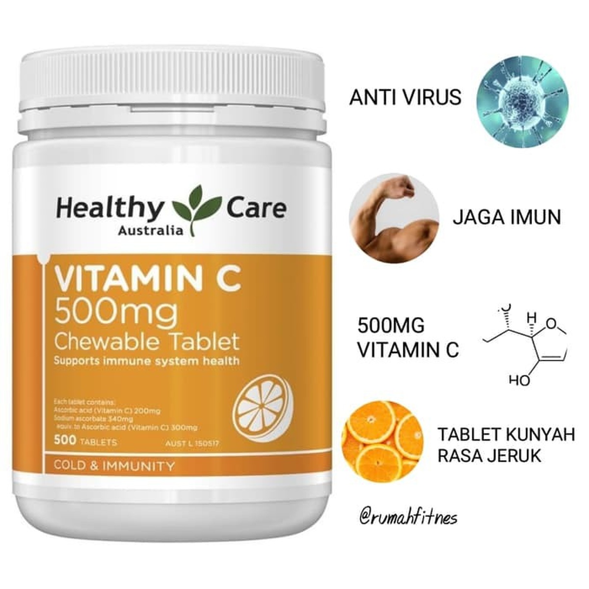 Viên ngậm Vitamin C Healthy Care 500 viên - mặt sau