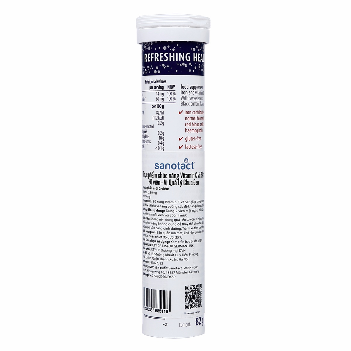 Viên Sủi Bổ Sung Sắt Và Vitamin C Tăng Sức Đề Kháng, Tăng Sinh Hồng Cầu Iron+C (Đức) - mặt trái