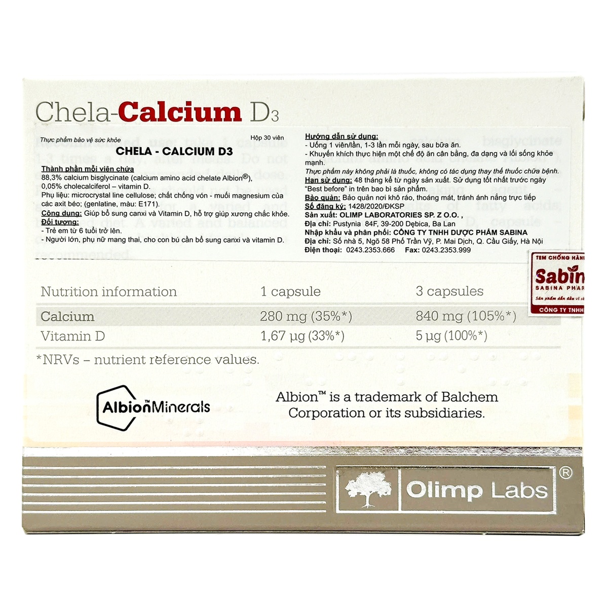 Thực phẩm bảo vệ sức khoẻ Chela-Calcium D3 bổ sung canxi cho bà bầu 30 viên - mặt sau