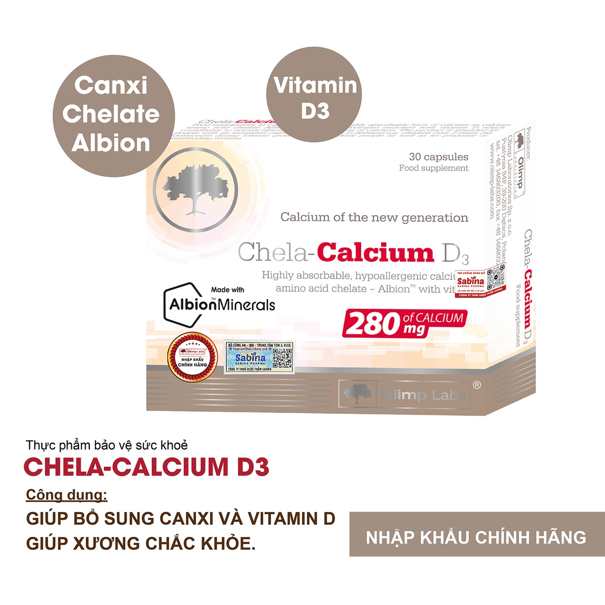 Thực phẩm bảo vệ sức khoẻ Chela-Calcium D3 bổ sung canxi cho bà bầu 30 viên - mặt trái
