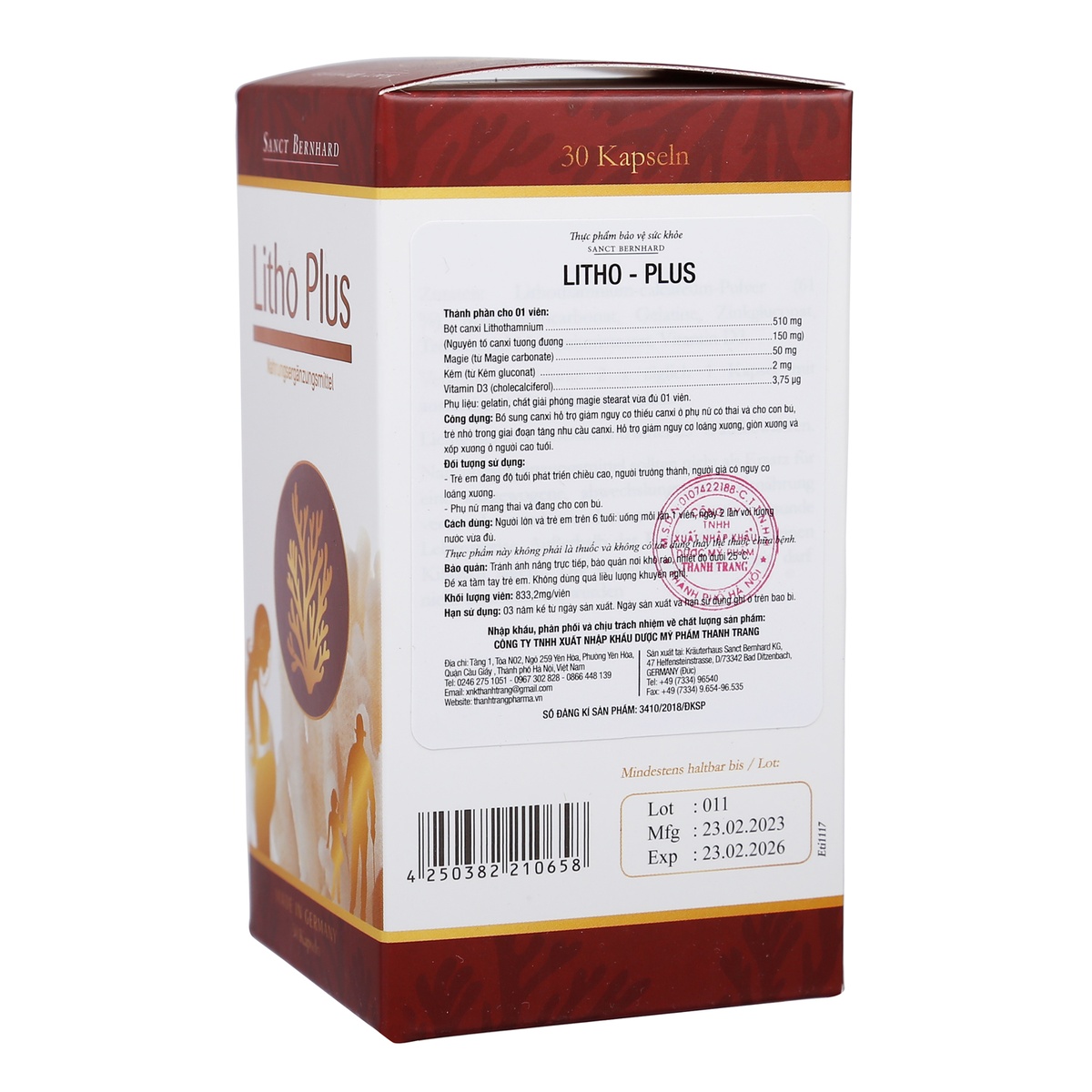 Viên uống Litho Plus bổ sung Canxi dành cho bà bầu (30 viên) - mặt sau