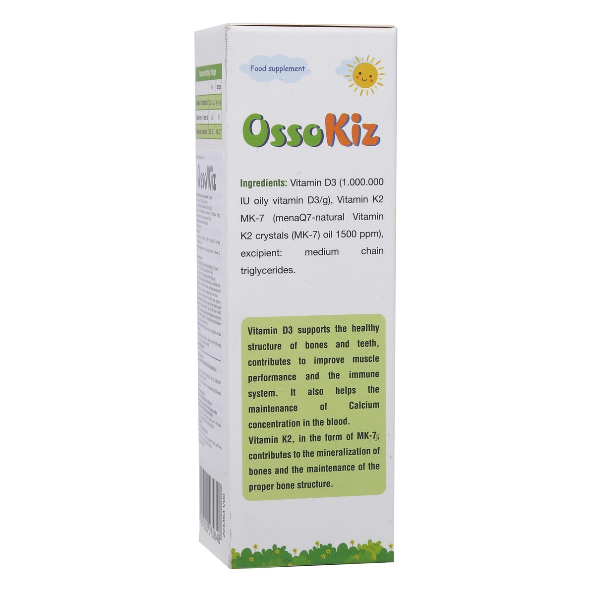 Vitamin D3K2 MK7 Ossokiz 20ml - mặt trái