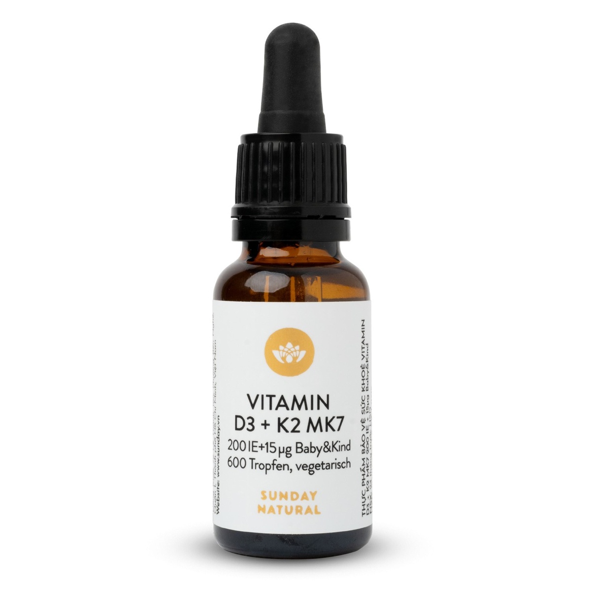 Vitamin D3K2 MK7 Sunday Natural 20ml của Đức - mặt trái