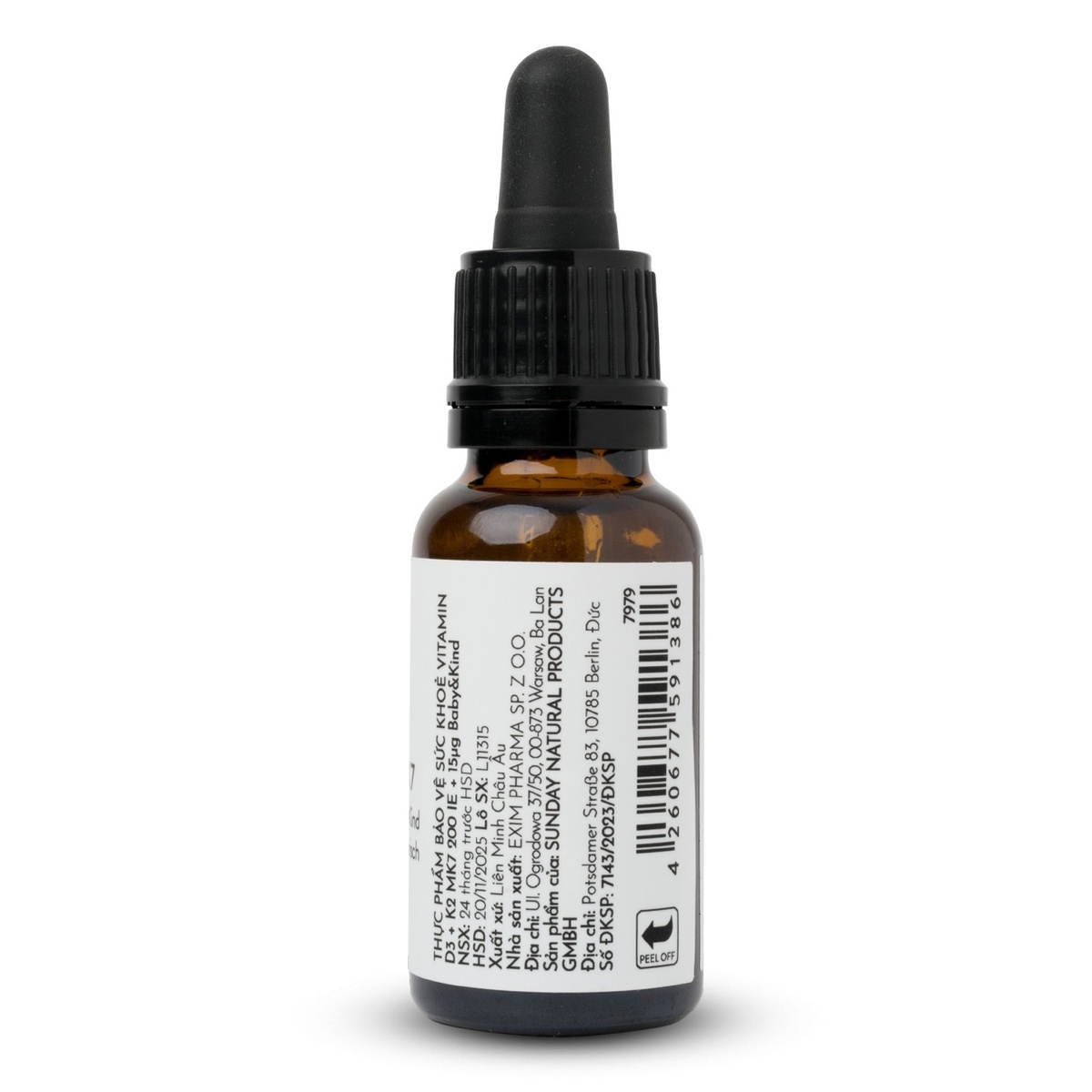 Vitamin D3K2 MK7 Sunday Natural 20ml của Đức - mặt phải