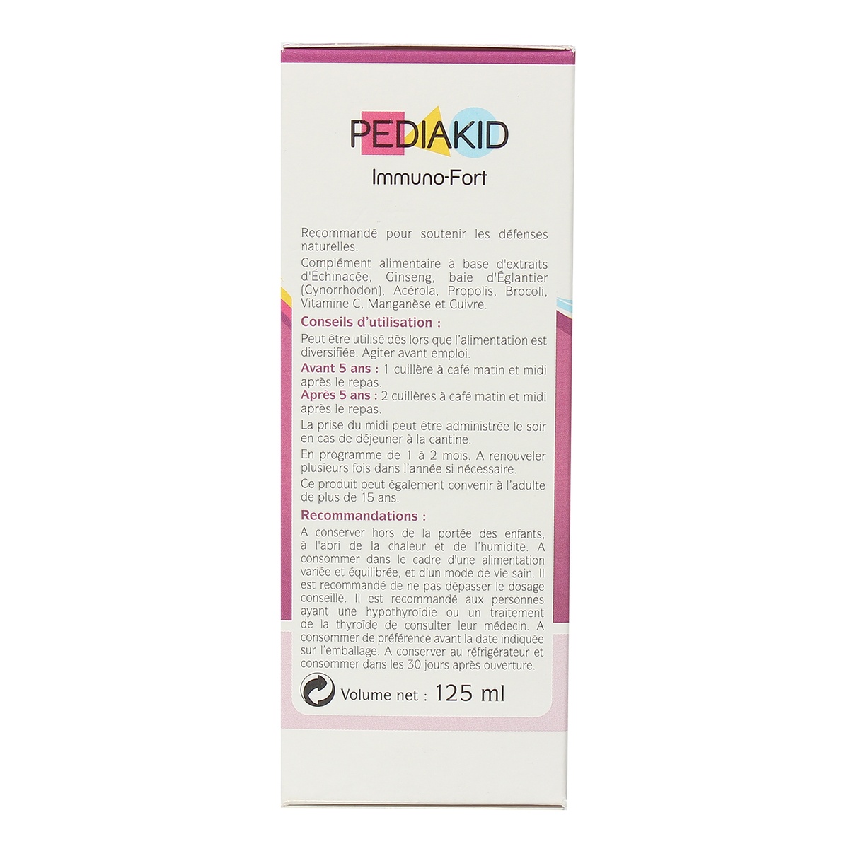 Thực phẩm bảo vệ sức khoẻ PediaKid Immuno - Fort 125ml - mặt phải