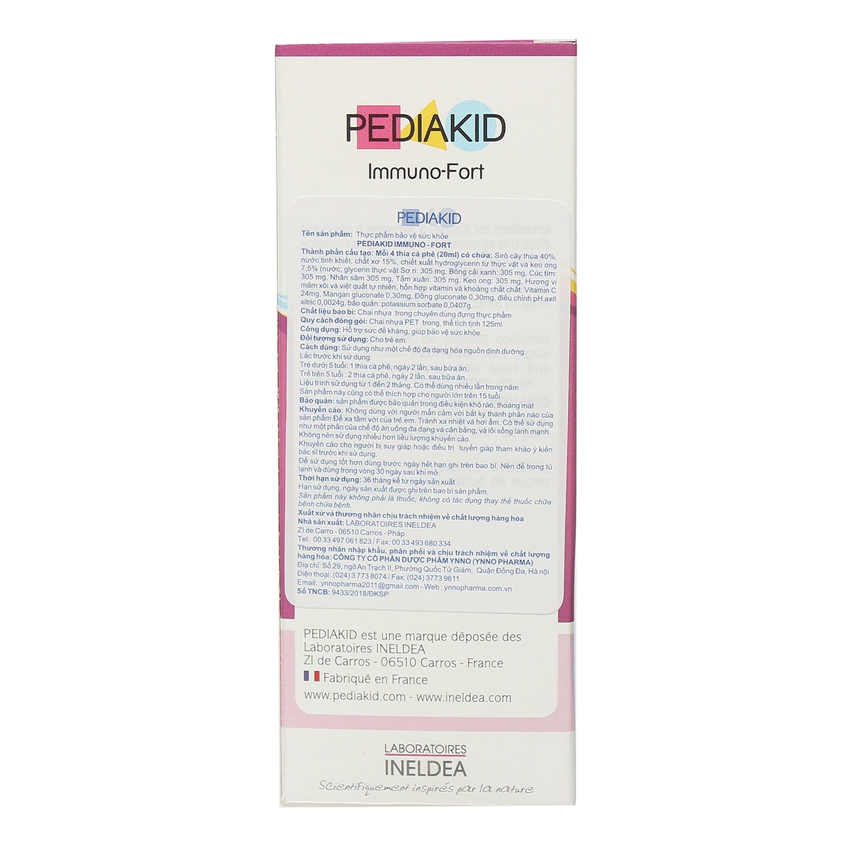 Thực phẩm bảo vệ sức khoẻ PediaKid Immuno - Fort 125ml - mặt sau