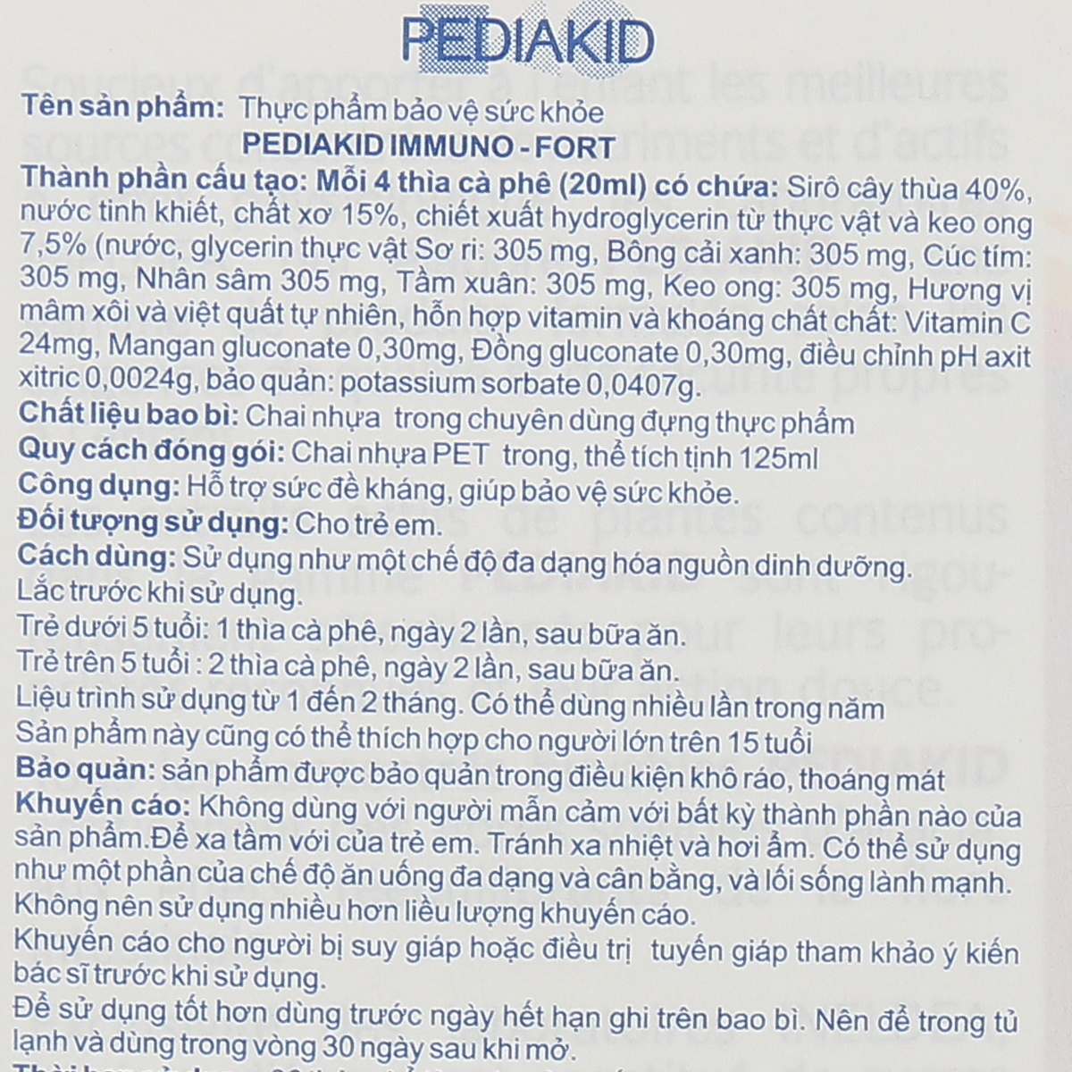 Thực phẩm bảo vệ sức khoẻ PediaKid Immuno - Fort 125ml - góc nghiêng