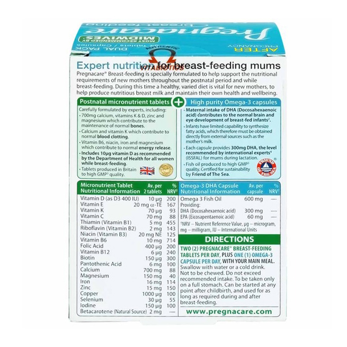 Thực phẩm bảo vệ sức khỏe PREGNACARE BREAST-FEEDING - mặt sau