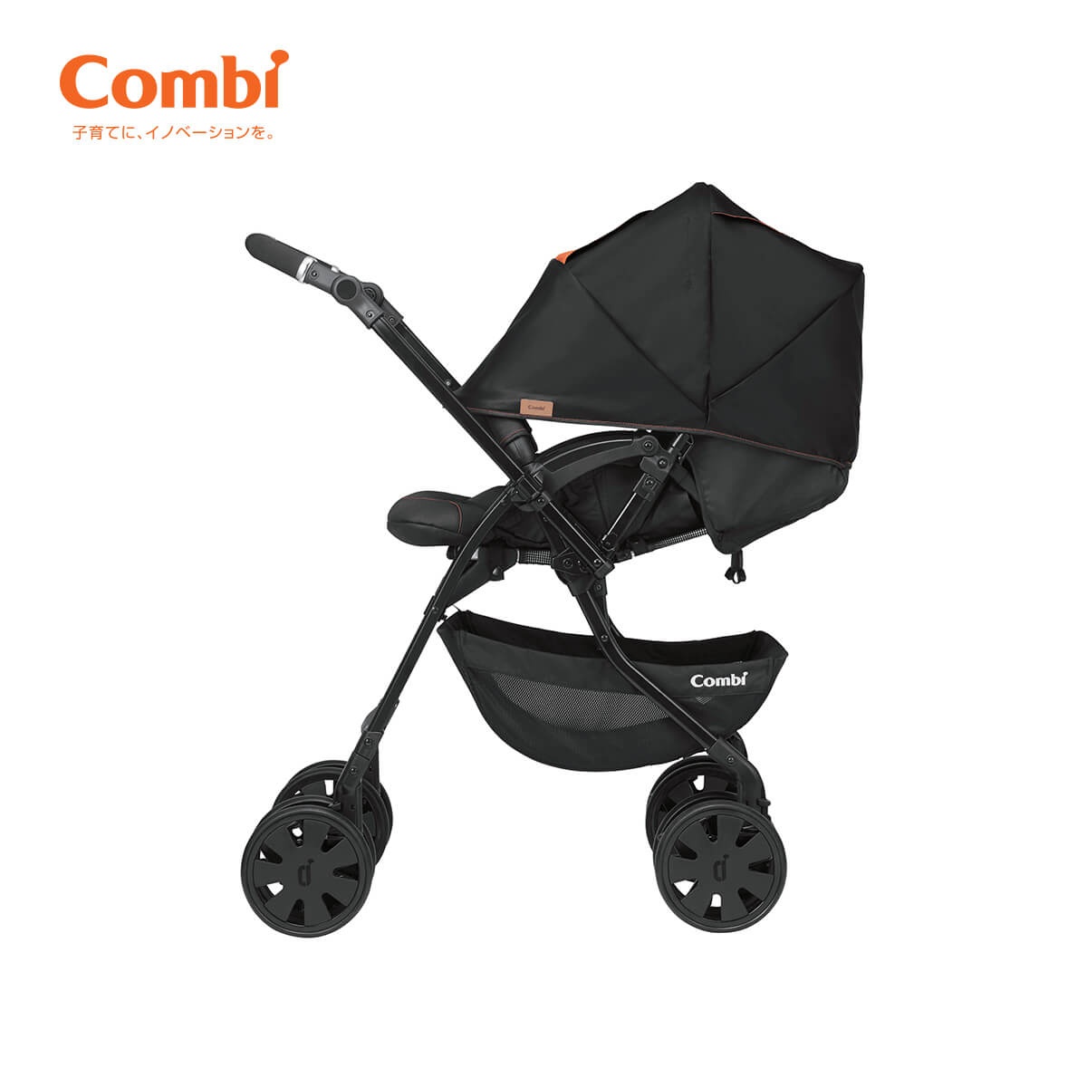 Xe đẩy Combi CrossGo 4 bánh quay tự động (Màu Đen Cam) - mặt phải