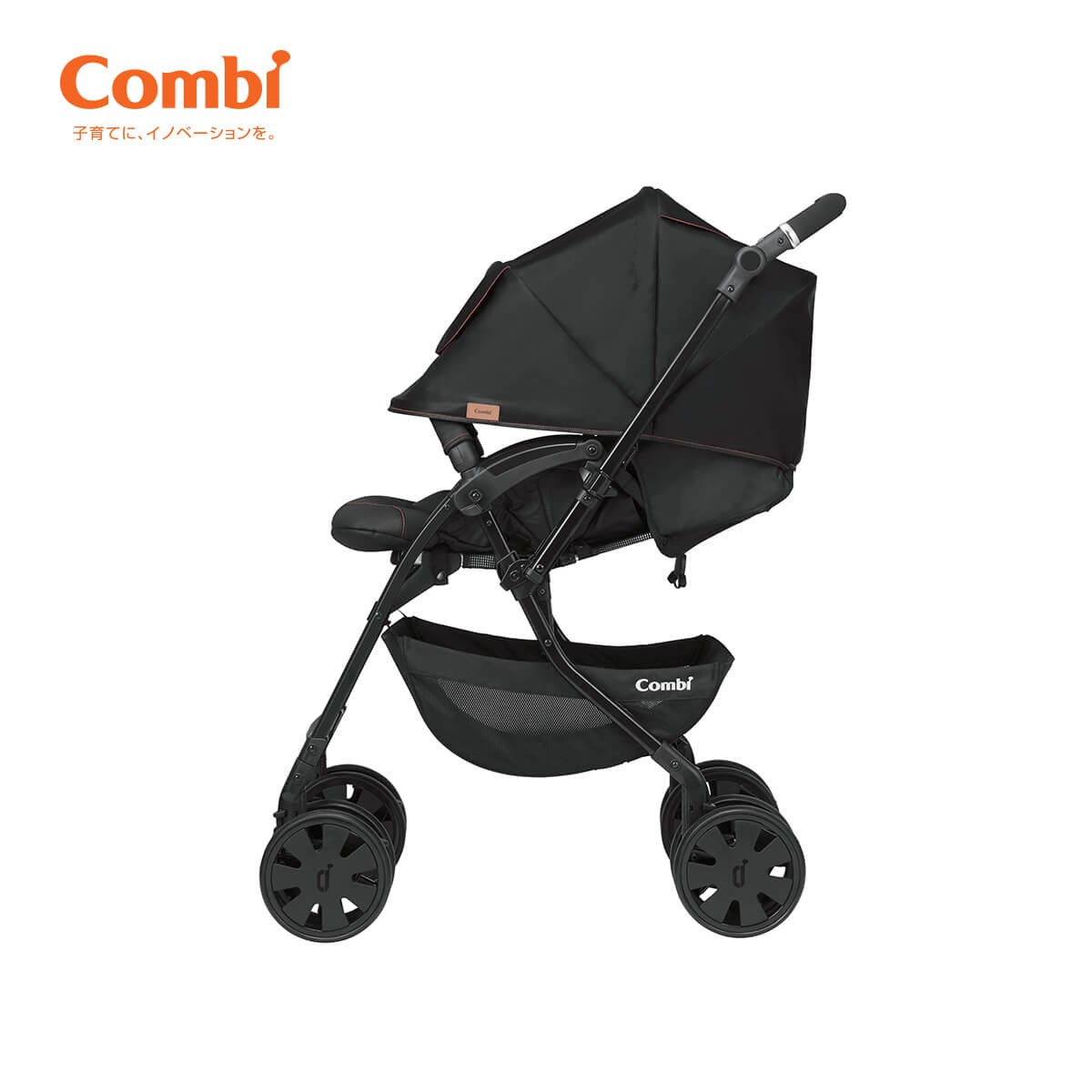 Xe đẩy Combi CrossGo 4 bánh quay tự động (Màu Đen Cam) - mặt sau