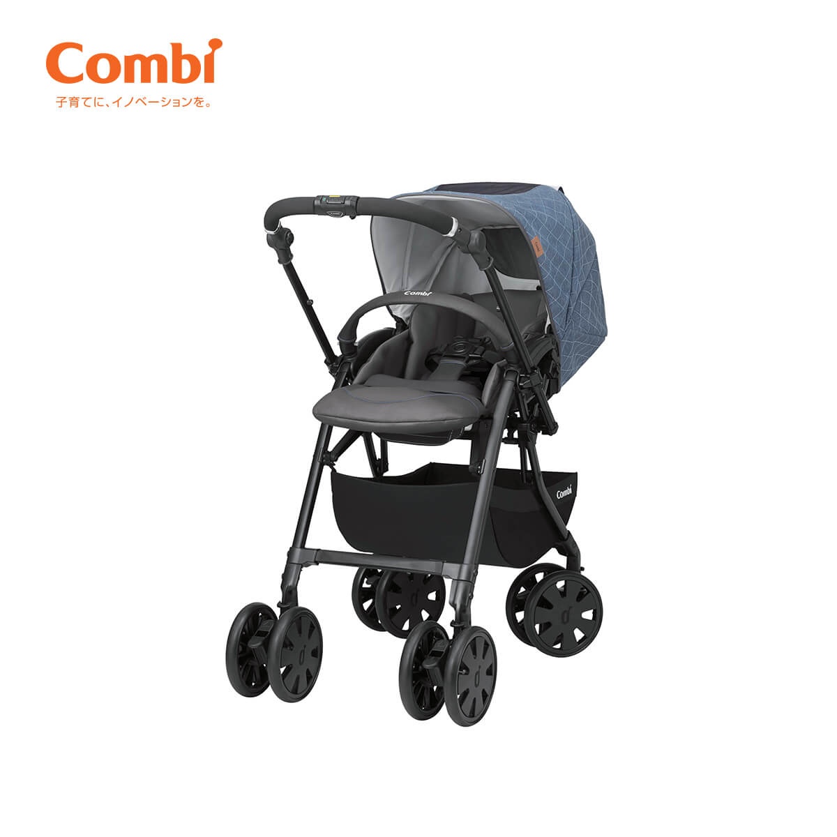 Xe đẩy Combi CrossGo 4 bánh quay tự động (Màu Xanh) - mặt trái