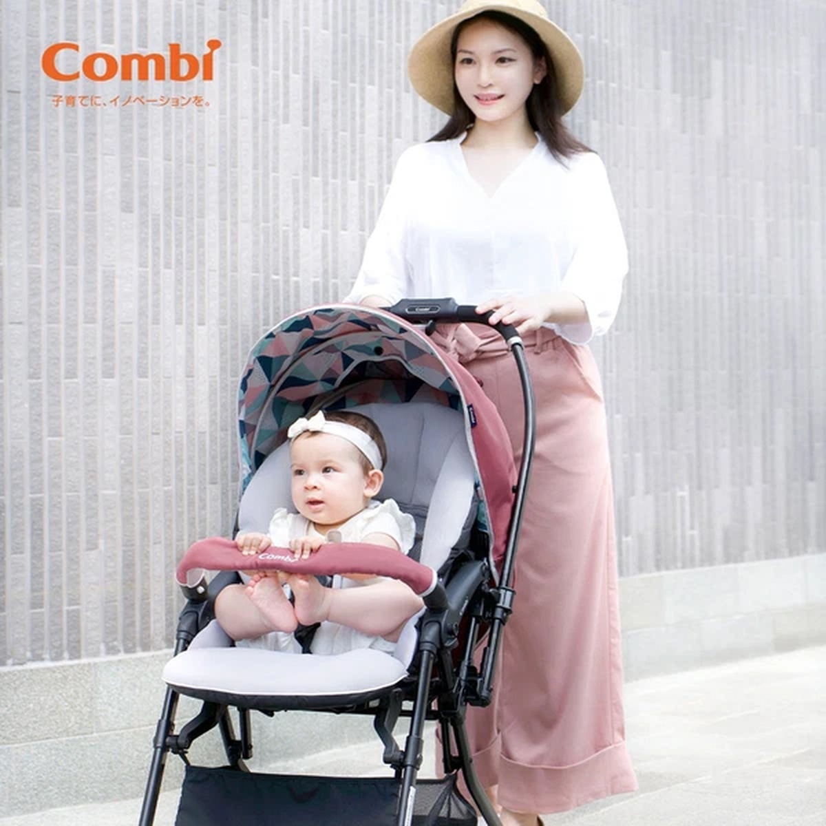 Xe đẩy Combi Sugocal Light 4 hồng - mặt sau