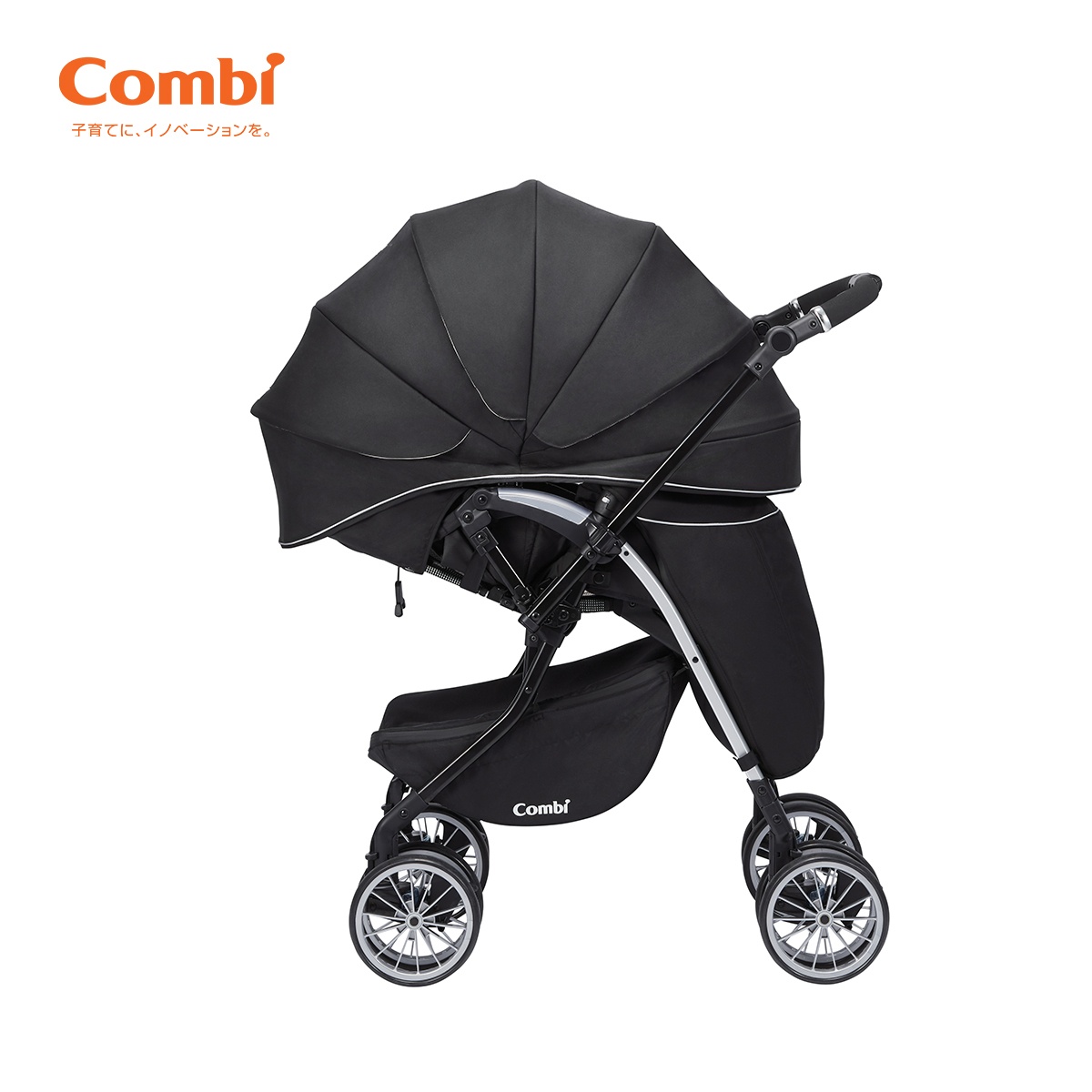 Xe đẩy Combi Umbretta Premium 4 bánh quay tự động (Màu Đen) - mặt trái