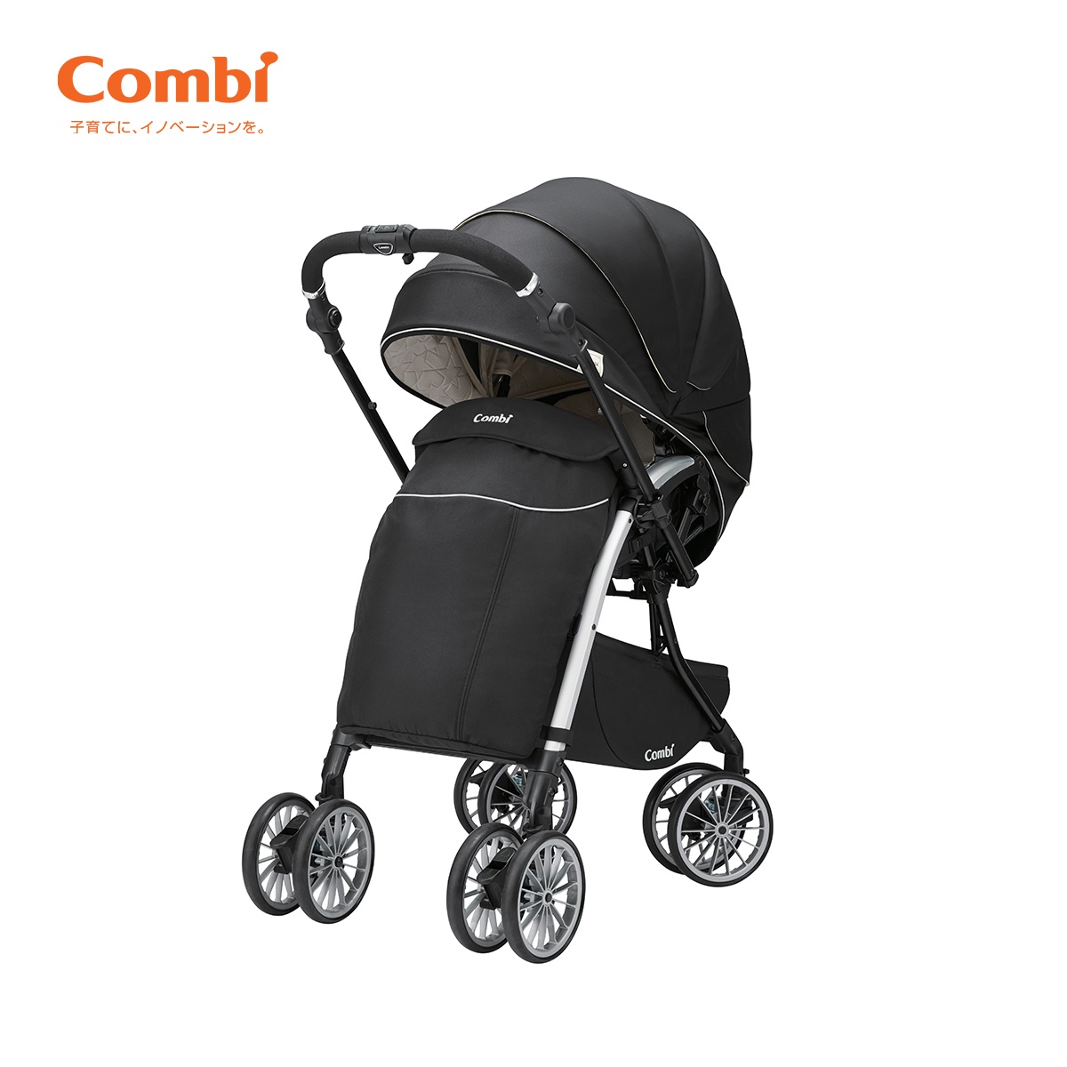 Xe đẩy Combi Umbretta Premium 4 bánh quay tự động (Màu Đen) - mặt phải
