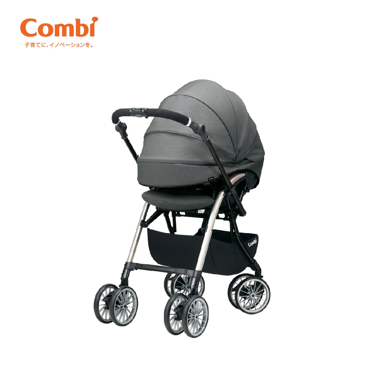 Xe đẩy Combi Umbretta Premium 4 bánh quay tự động (Màu Ghi) - mặt trái