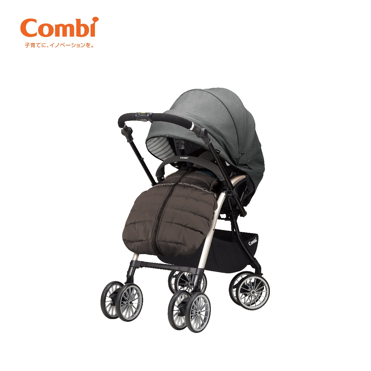 Xe đẩy Combi Umbretta Premium 4 bánh quay tự động (Màu Ghi) - mặt phải