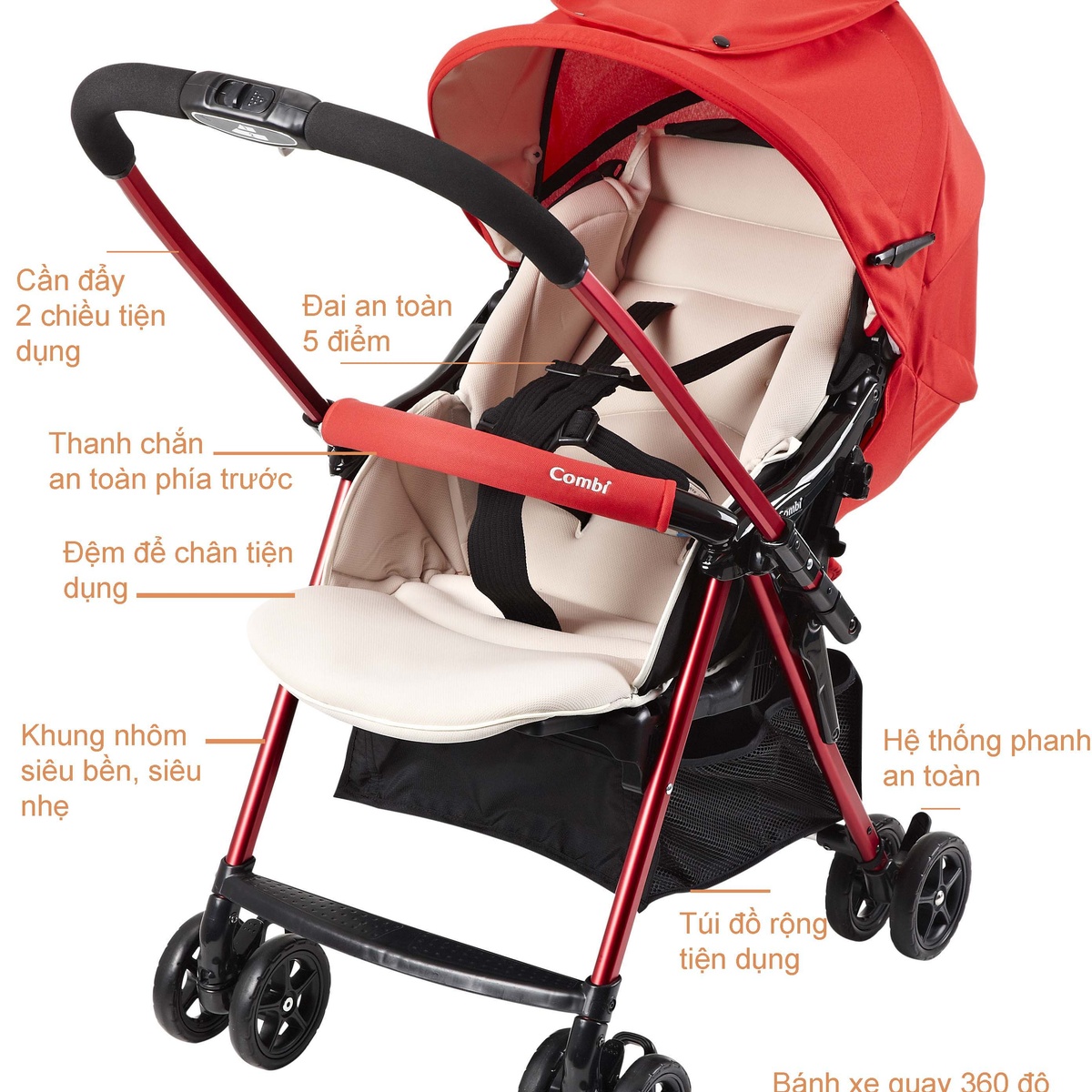 Xe đẩy Combi WellcomFort Cozy WT 200D (màu xanh) - mặt trái