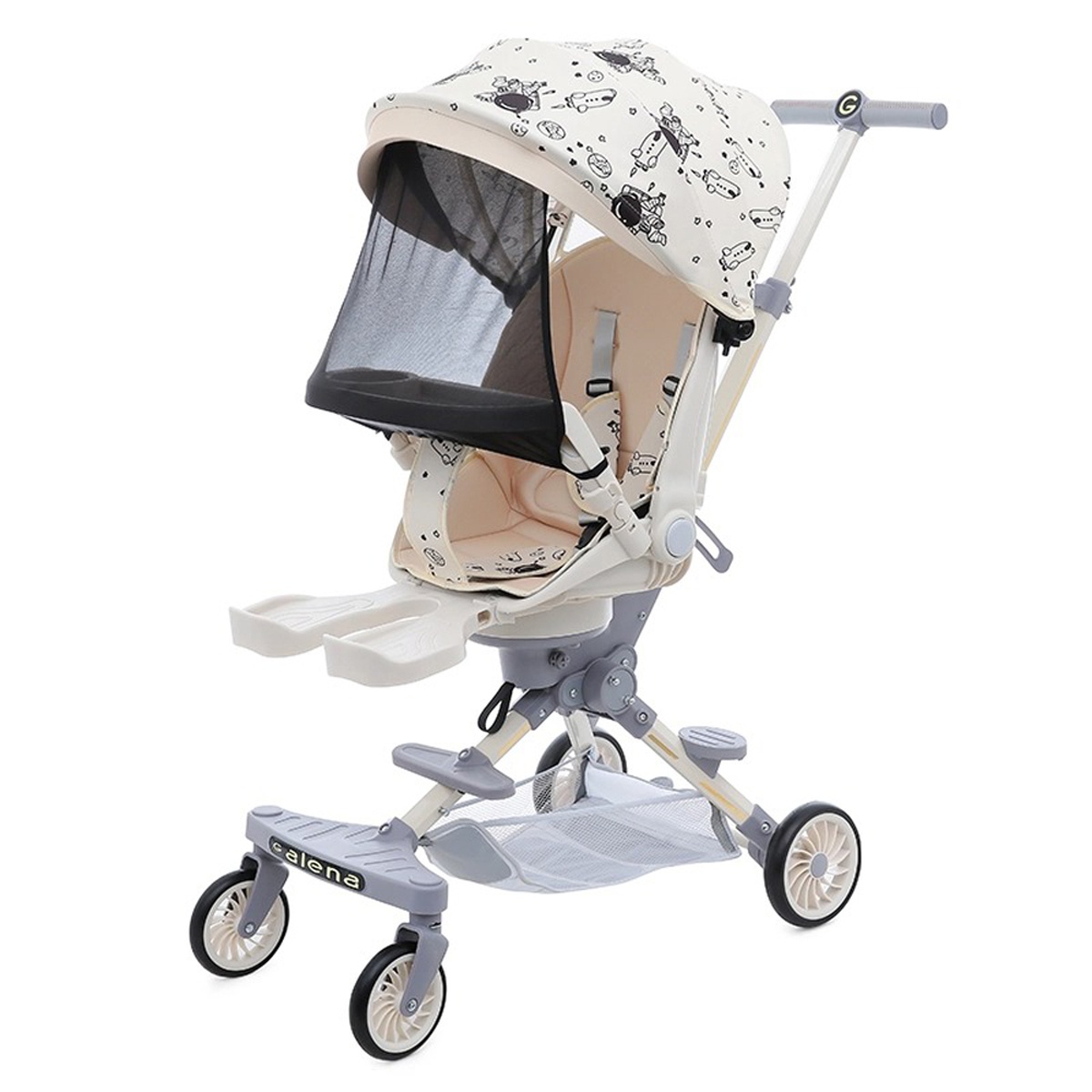 Xe đẩy gấp gọn Galena GA-ST02 màu trắng kem - mặt sau