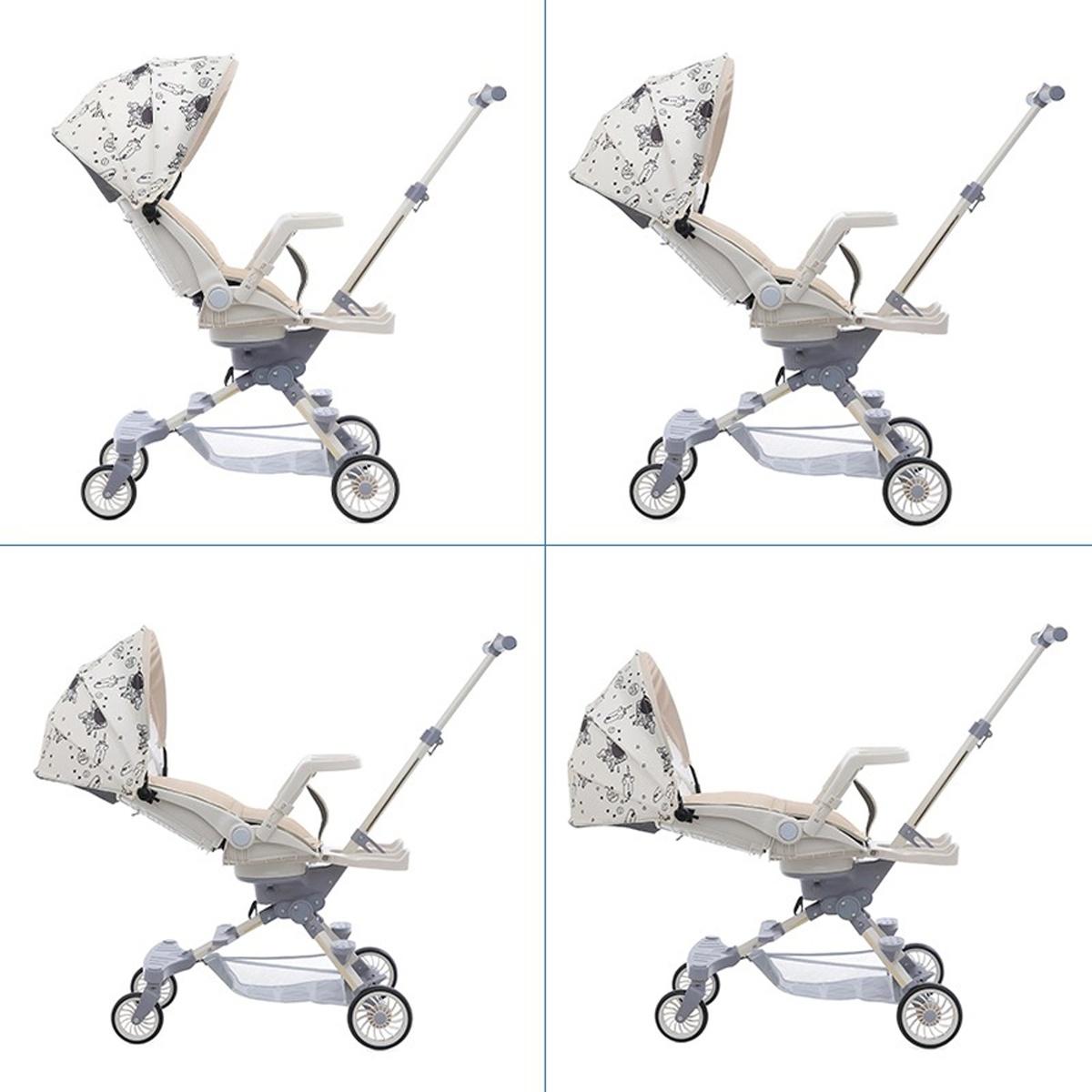 Xe đẩy gấp gọn Galena GA-ST02 màu trắng kem - góc nghiêng