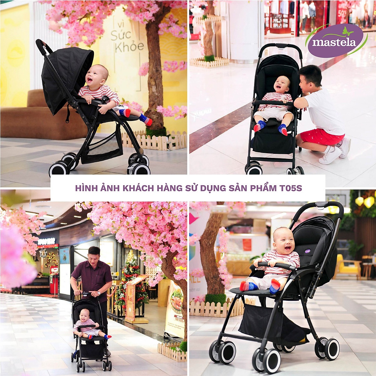 Xe đẩy Mastela Premium T05S siêu nhẹ 2 chiều Aluminium chống tia UV (Đen) - mặt phải
