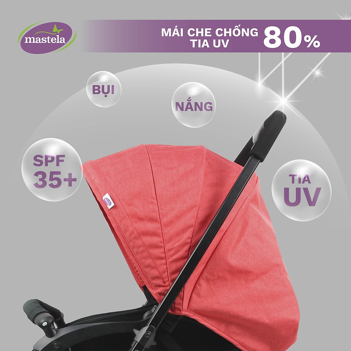 Xe đẩy Mastela Premium T05S siêu nhẹ 2 chiều Aluminium chống tia UV (Đen) - hình 9