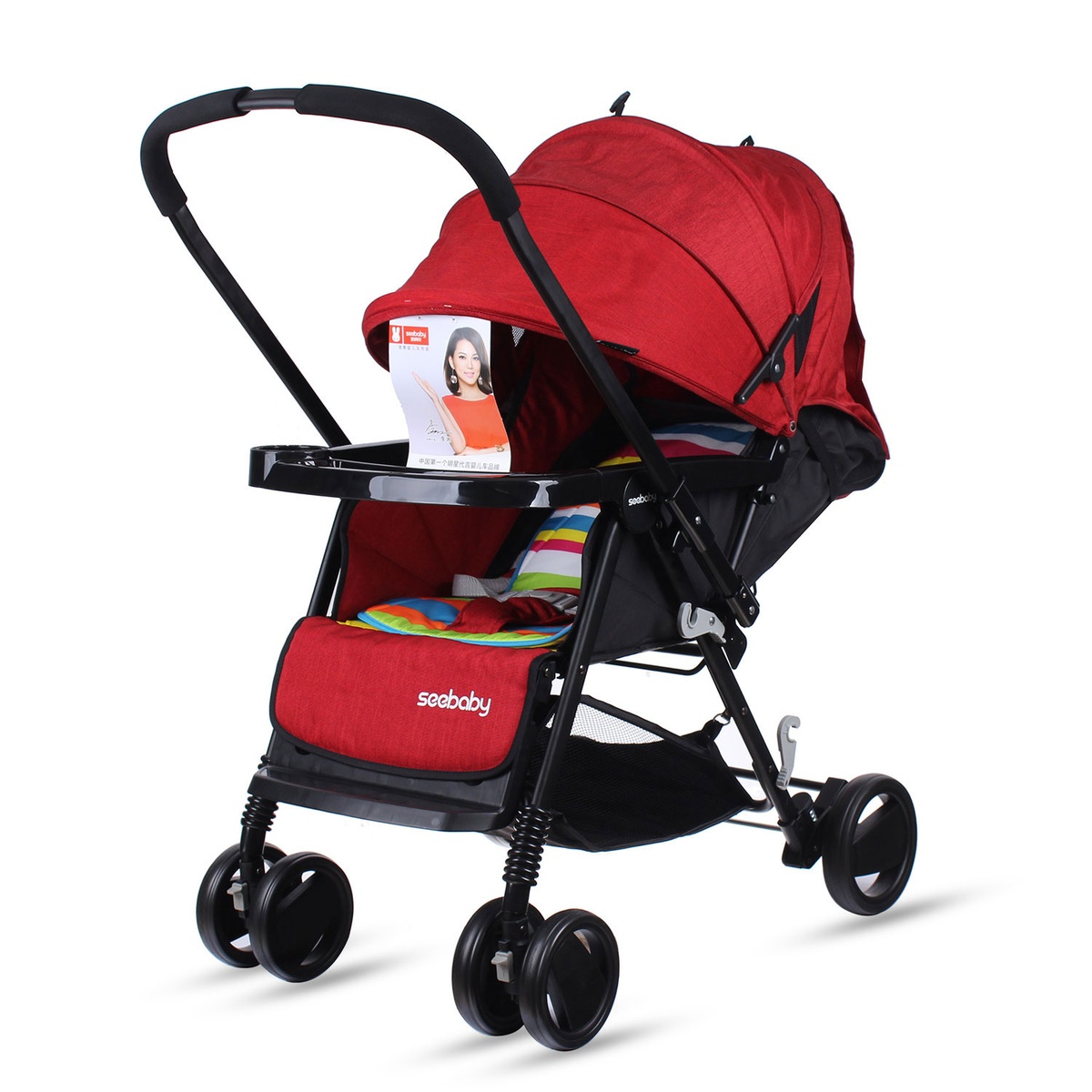 Xe đẩy Seebaby T11A màu đỏ - mặt sau