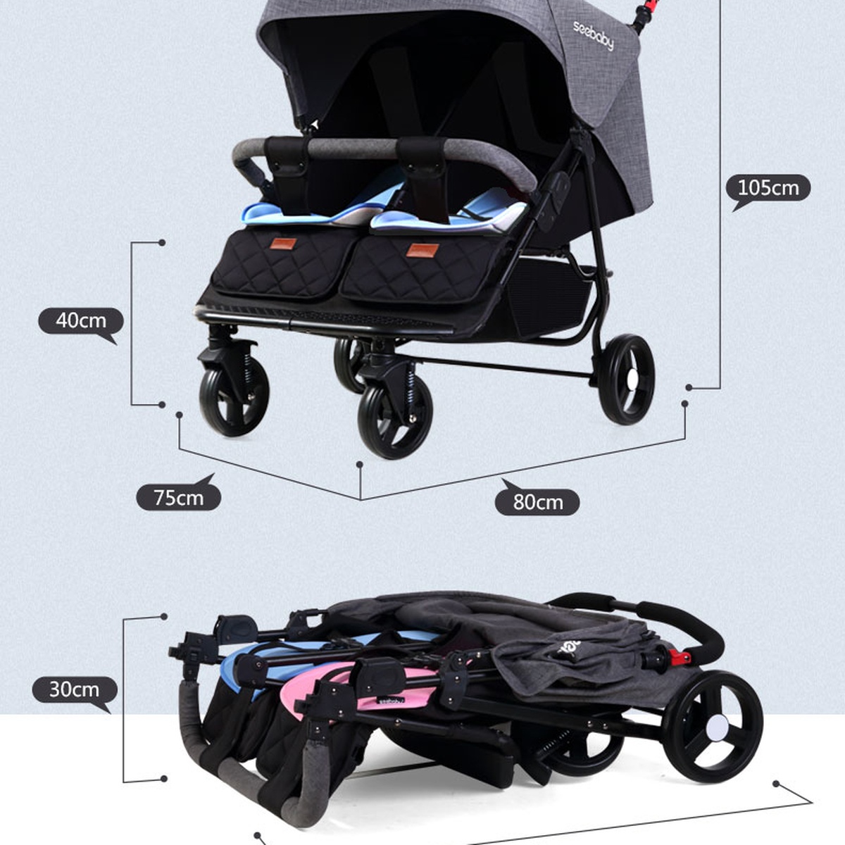 Xe đẩy đôi seebaby T22 - hình 7