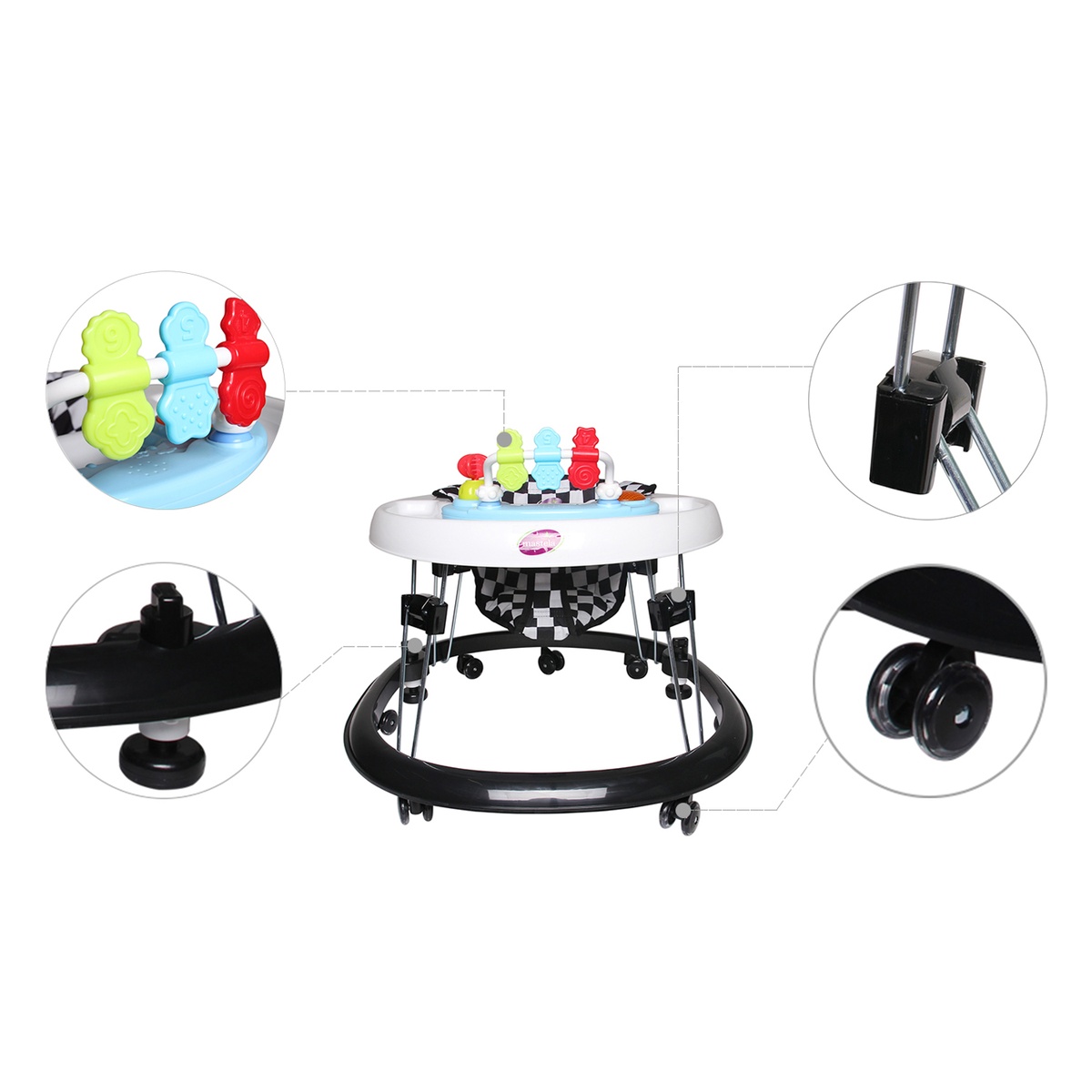 Xe tập đi Mastela W2002 có đồ chơi (Trắng Đen) - góc nghiêng