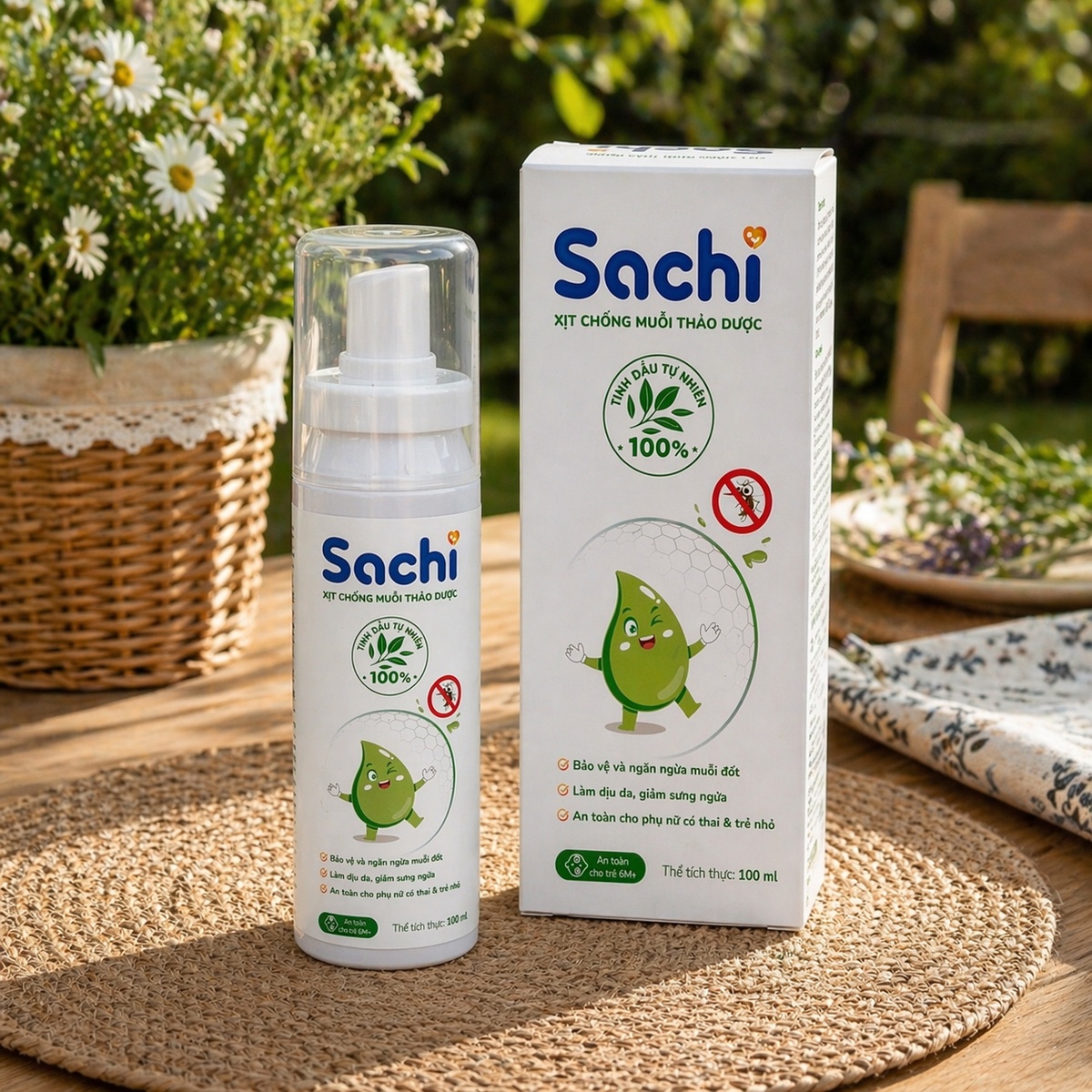 Xịt chống muỗi thảo dược Sachi 100ml - mặt trái