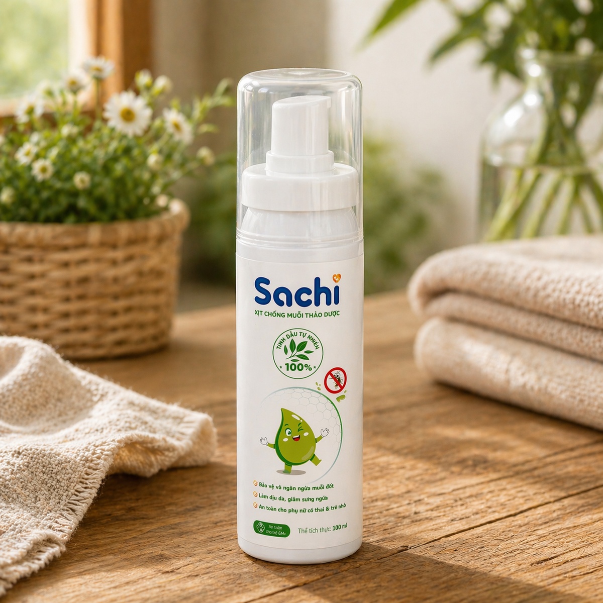 Xịt chống muỗi thảo dược Sachi 100ml - mặt phải
