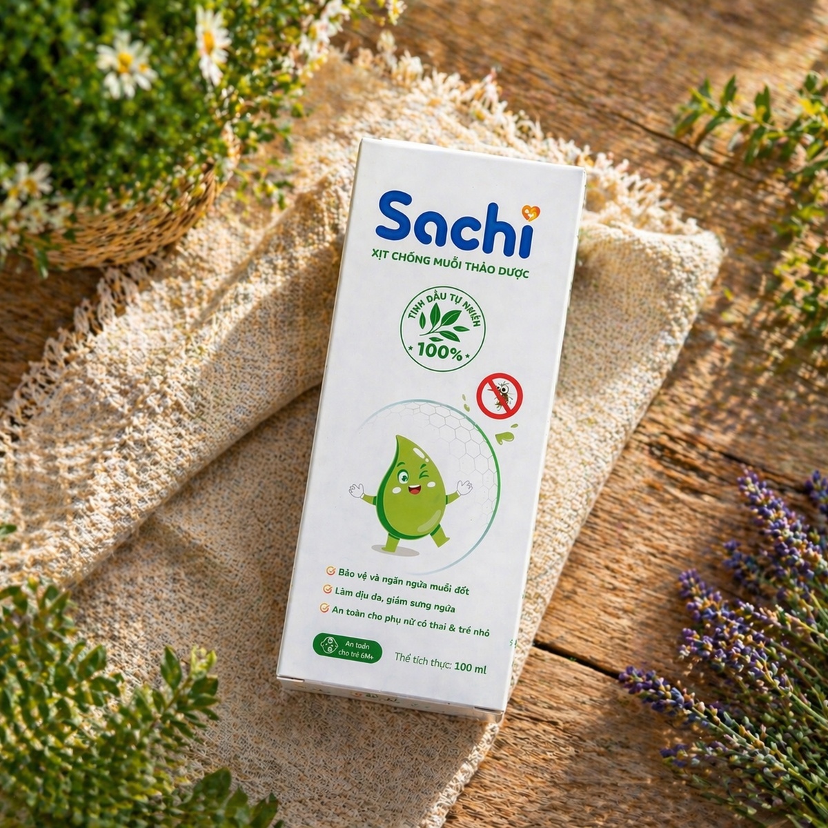 Xịt chống muỗi thảo dược Sachi 100ml - mặt sau