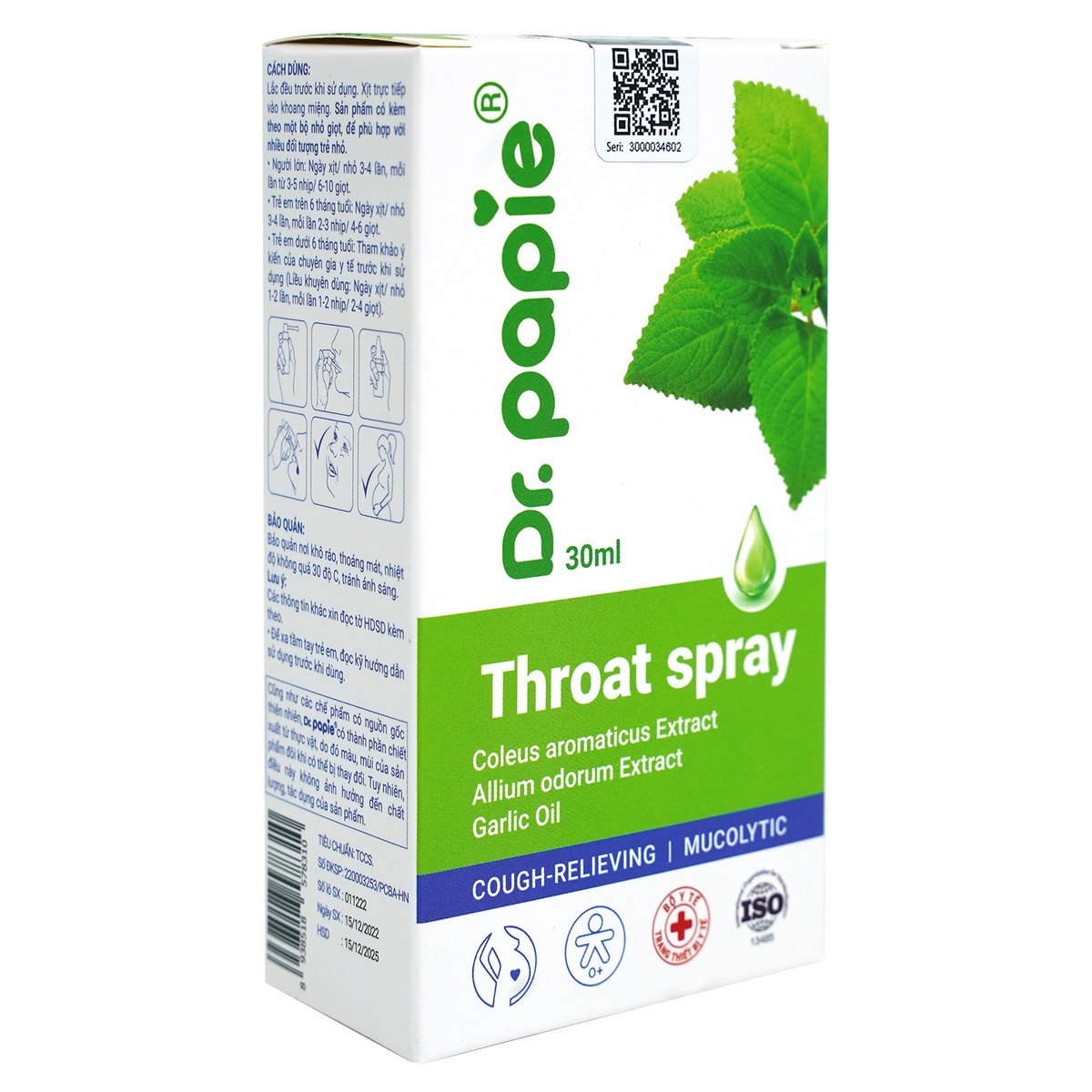 Xịt họng Dr.Papie 30ml - góc nghiêng
