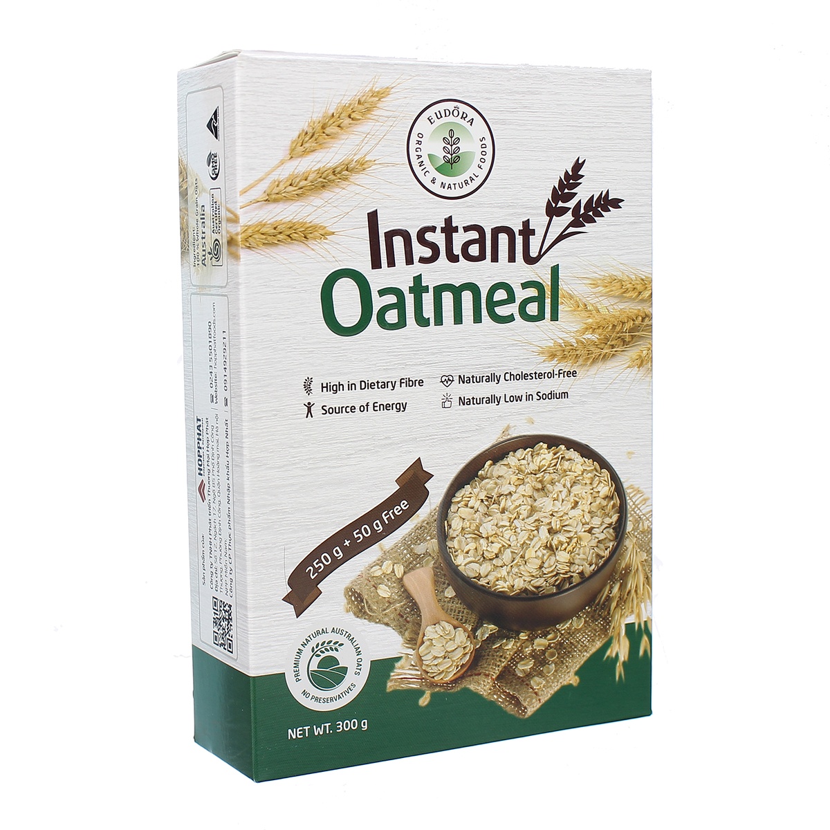 Yến mạch nguyên chất ăn liền Organic EUDORA 300gr (hộp giấy) - mặt phải