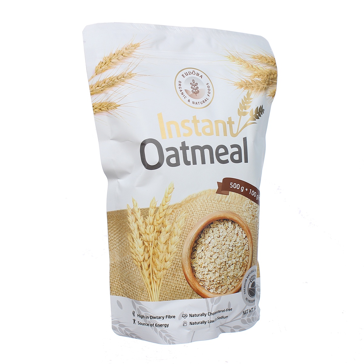 Yến mạch nguyên chất ăn liền Organic EUDORA túi 600gr - mặt trái