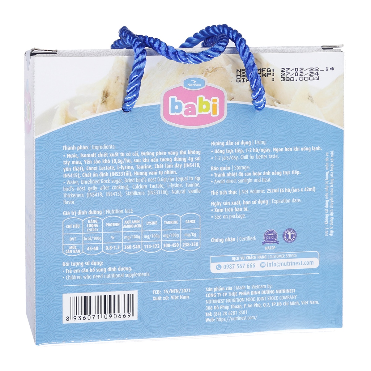 Nước yến sào Babi Bird Nutrinest  (6x42g) - mặt trái