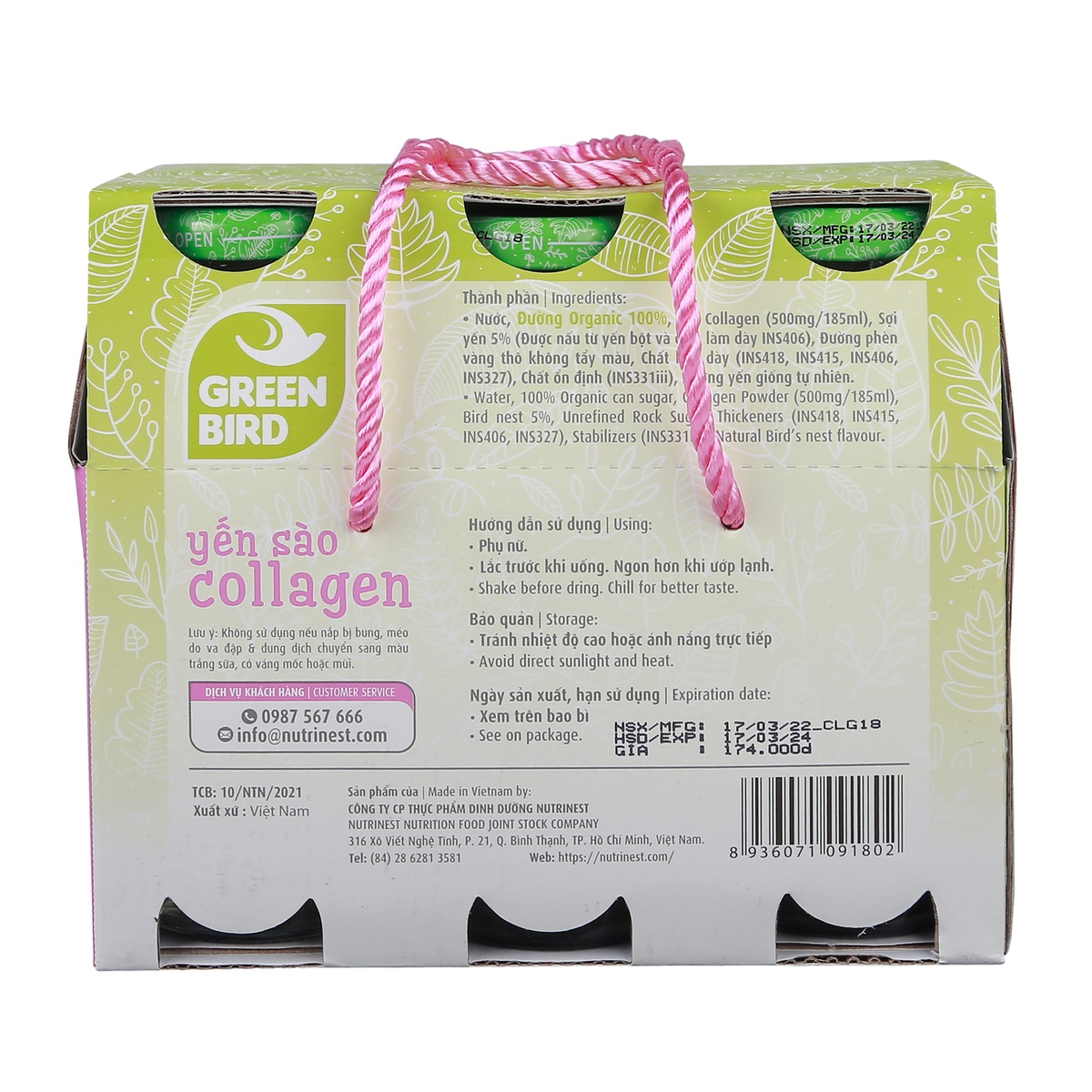 Yến sào bổ sung Collagen Green Bird (6x185ml) - góc nghiêng