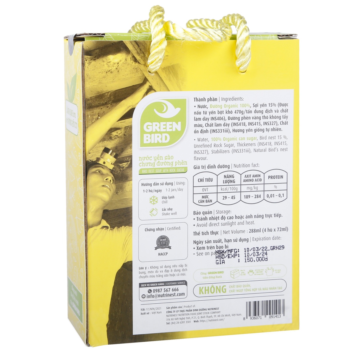 Yến sào chưng đường phèn Green Bird 4*72g - mặt trái