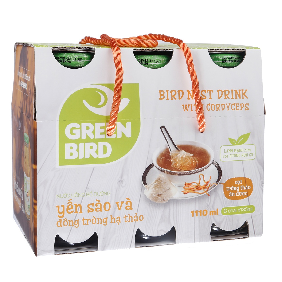 Yến sào đông trùng hạ thảo GreenBird (6x185ml) - mặt trái