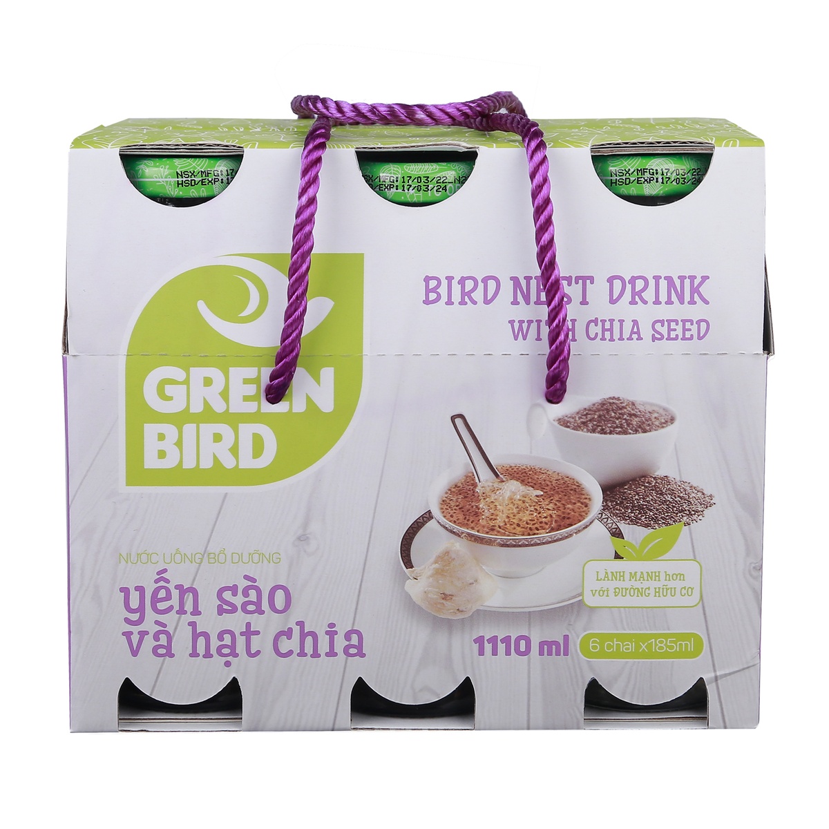 Yến sào hạt chia Green Bird (6x185ml) - mặt phải