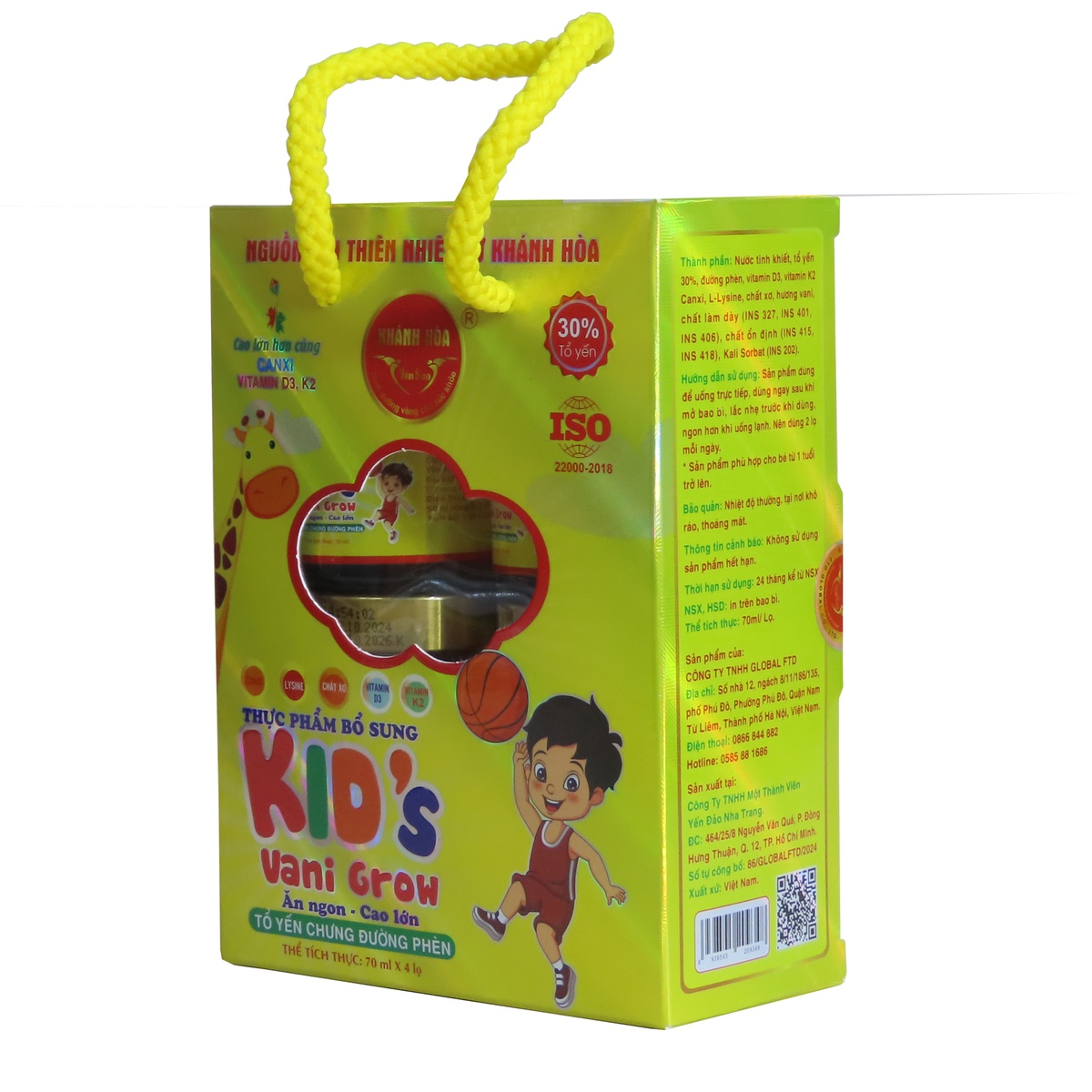 Yến sào Khánh Hòa Kids Vani Grow (D3k2 Canxi) 4x70ml - góc nghiêng