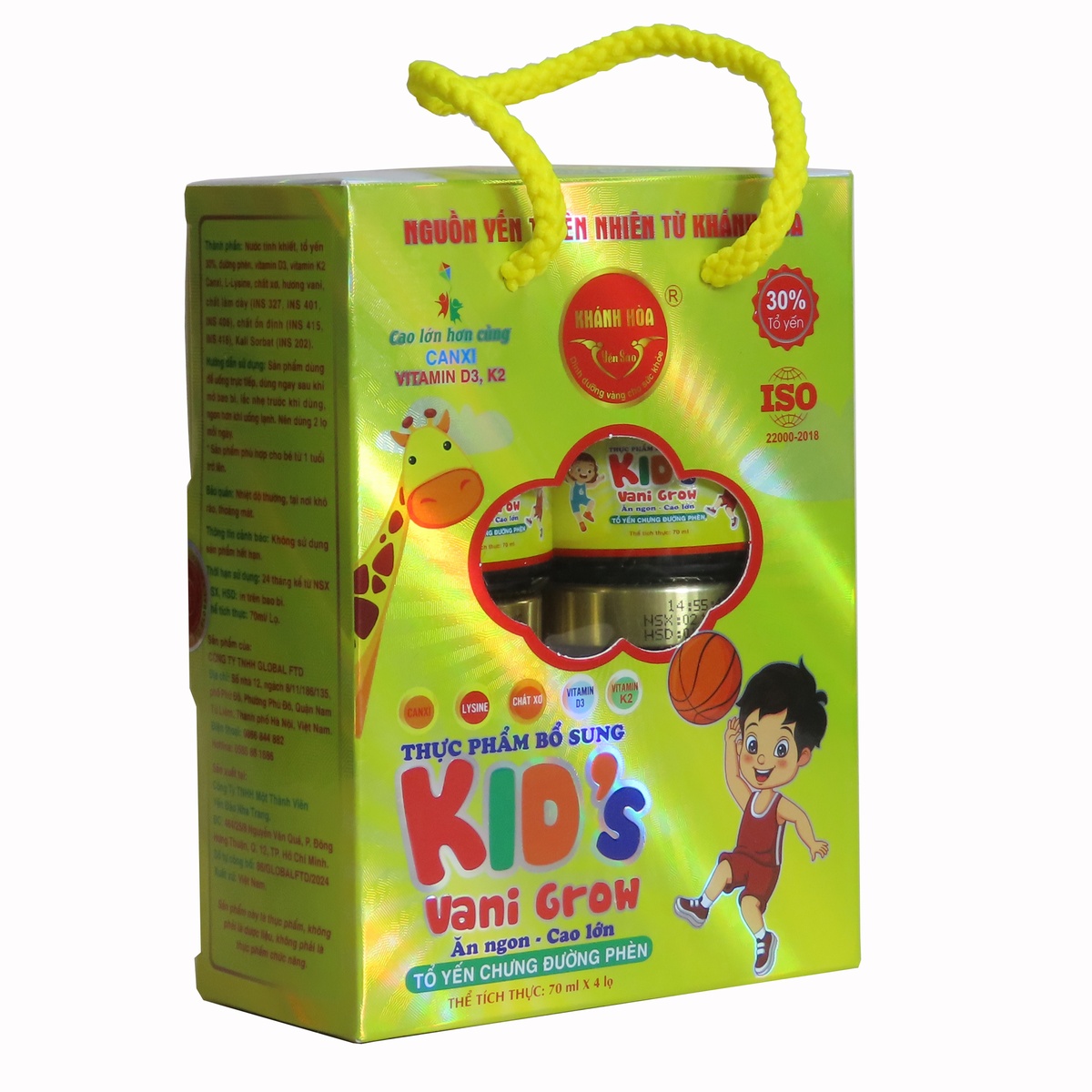 Yến sào Khánh Hòa Kids Vani Grow (D3k2 Canxi) 4x70ml - mặt sau