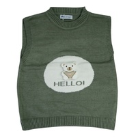 Áo gile len bé trai Mamago in gấu Hello 25M-G06 (Xanh rêu)