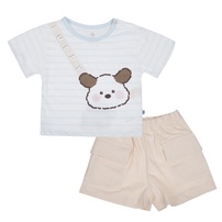 Bộ cộc cài vai KidsPlaza Puppy áo kẻ HN26H (Xanh be)