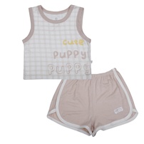 Bộ ba lỗ bé trai KidsPlaza kẻ in puppy HN26H (Trắng nâu)