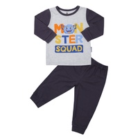 Bộ quần áo bé trai dài tay KidsPlaza in Monster M23T (Xanh ghi)