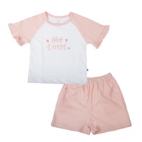 Bộ quần áo cộc tay bé gái KidsPlaza in hey cute HN26H (Trắng hồng)