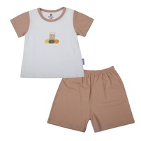 Bộ quần áo cộc tay bé trai KidsPlaza in gấu M26H (Trắng nâu) 