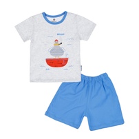 Bộ quần áo cộc tay bé trai KidsPlaza in hình chú vịt Hello M23H (Trắng xanh)
