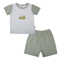Bộ quần áo cộc tay bé trai KidsPlaza rayon in gấu M26H (Trắng xanh) 