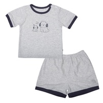 Bộ quần áo cộc tay cài vai KidsPlaza in dog ND26H (Ghi)